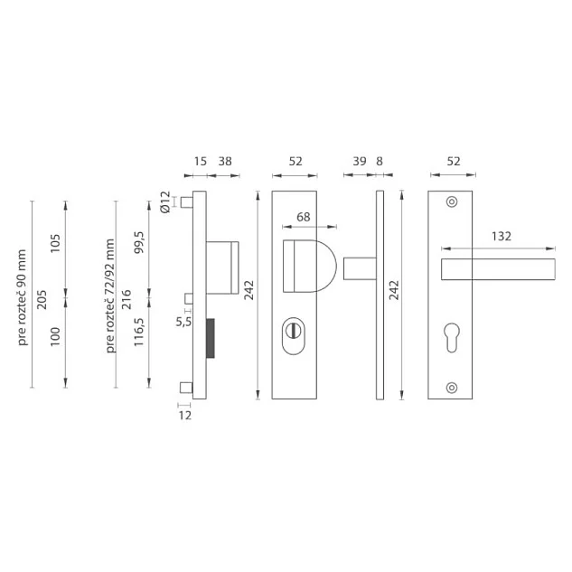 Bezpečnostní klika OMEGA2 PLUS - Schema